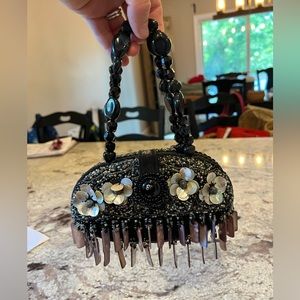 Unique, adorable black flower bead purse